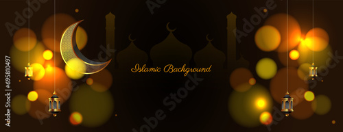 islamic background in gold color with bokeh effect. vector illustration