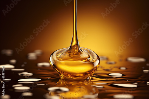Drop of golden oil - concept of wellness and beauty products. Generative AI