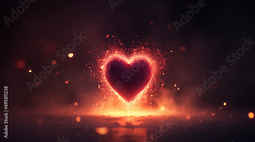 a beautiful red heart that lights up and sparkles on a dark background and symbolizes passionate love