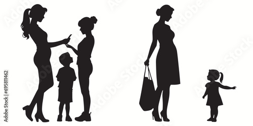 Mom silhouettes and icons. Black flat color simple elegant white background Mom vector and illustration.
