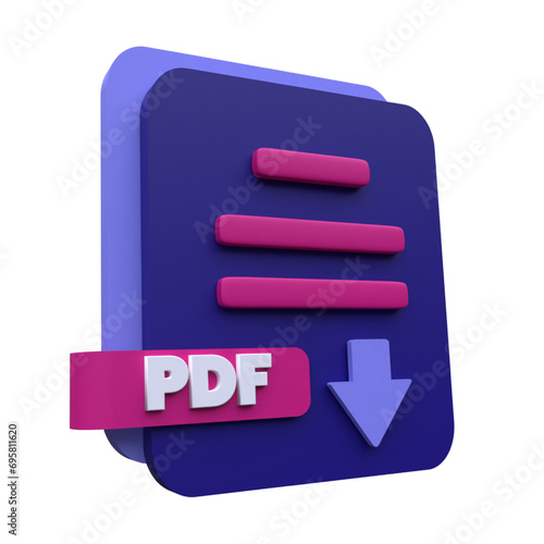 unique 3d rendering download pdf file icon simple.Realistic vector illustration.