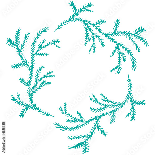 Wreath of spruce branches in hand drawn style on white background. Vector illustration