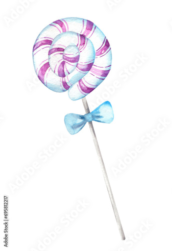 Watercolor illustration with bright candies and lollipops isolated on a white background. Collection of cozy hand drawn elements for menu and cards design