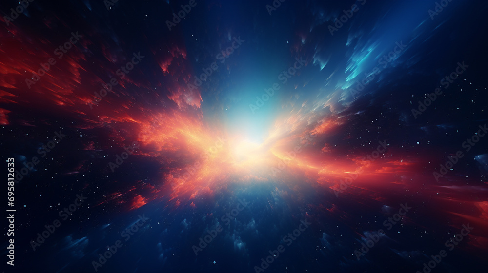 Fototapeta premium beautiful space nebula of yellow orange and red colors on dark blue cold space background