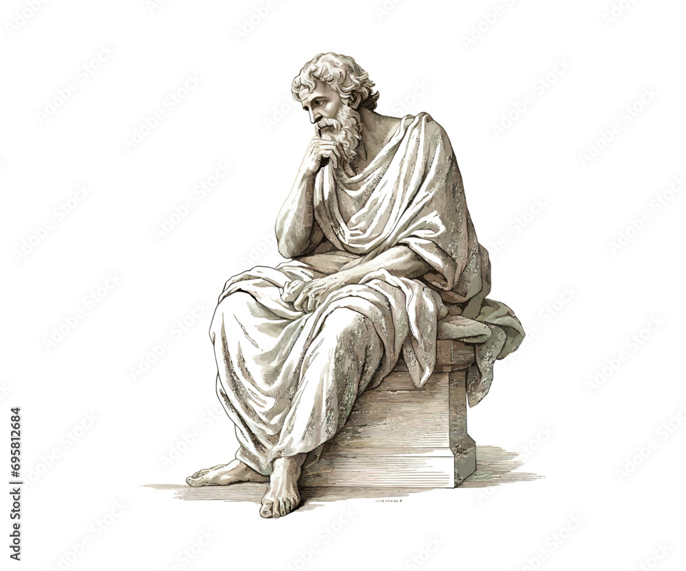 Ancient engraving of the greek philosopher. Vector illustration design. - obrazy, fototapety, plakaty 
