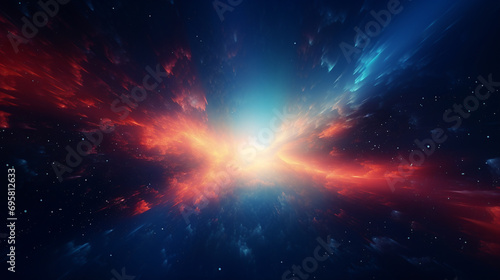 beautiful space nebula of yellow orange and red colors on dark blue cold space background