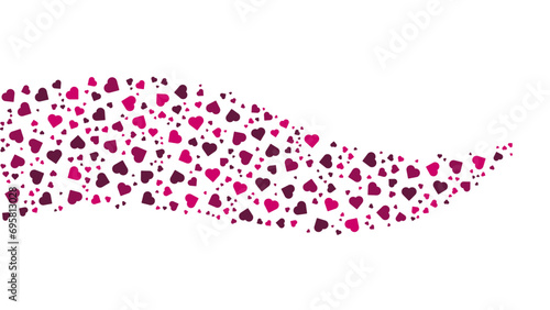 Pink heart confetti. Purple hearts dust flying on transparent background..