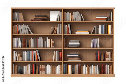 Wooden Bookshelf Isolated Transparent Background - Intellectual Archive, Home Library Essentials, Diverse Reading, Knowledge Organization