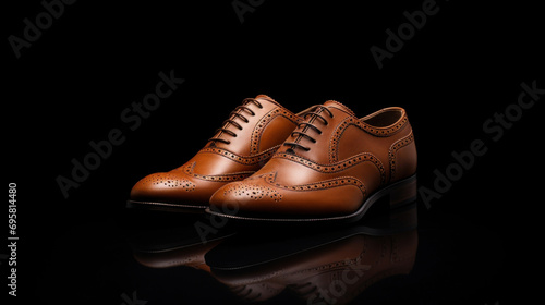 Pair of brown male shoes on a black background. Studio shot.
