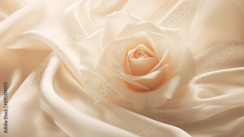 soft light, cream shade of silk fabric with which a very beautiful rose flower of the same color merges, the image conveys lightness and tenderness photo