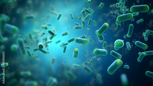 green bacteria illustration in blue background