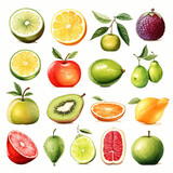 fruit, apple, food, orange, isolated, pear, fruits, set, green, fresh, peach, strawberry, collection, red, white, plum, citrus, lemon, healthy, mango, banana, kiwi, pomegranate, grapefruit, cherry
