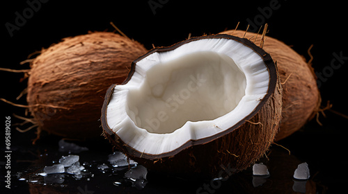 Fresh coconut on a black background