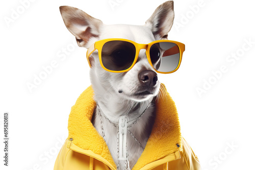 charismatic Dog wearing huge bright glasses, isolated on white © Only PNG