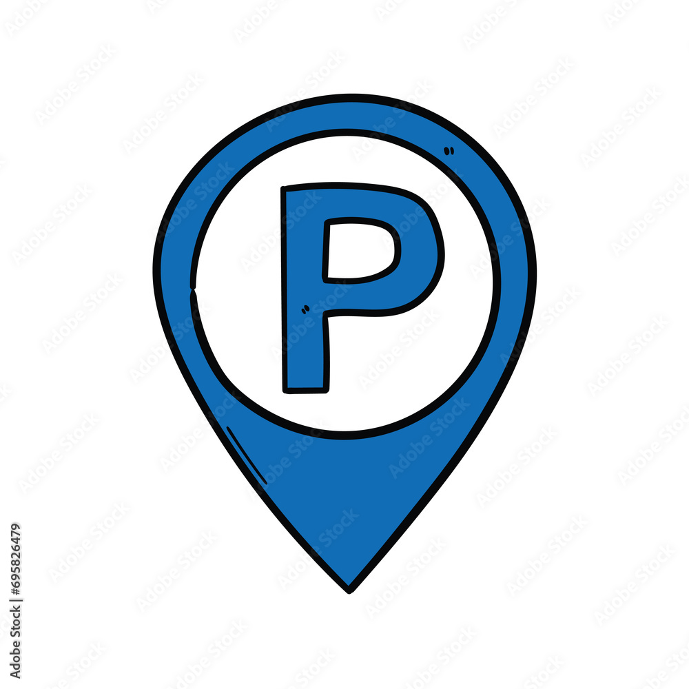 A hand-drawn doodle of pin parking on a white background. A hand-drawn doodle of pin parking on a white background.