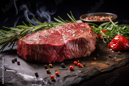 Fresh raw beef steaks testy. Generative AI photo