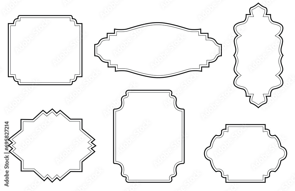 Fototapeta premium Set of simple line frames with double stroke. Easily editable vector edges with editable line thickness. Collection of vertical blank templates to decorate text. Greeting or wedding frames.