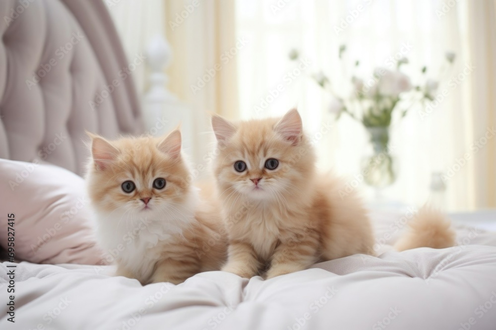 Beautiful fluffy kittens lying in a cozy interior Beautiful fluffy kittens lying in a cozy interior