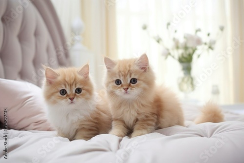 Beautiful fluffy kittens lying in a cozy interior