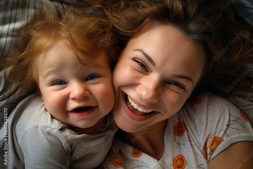 happy mother with baby. Smile of mother and child. 