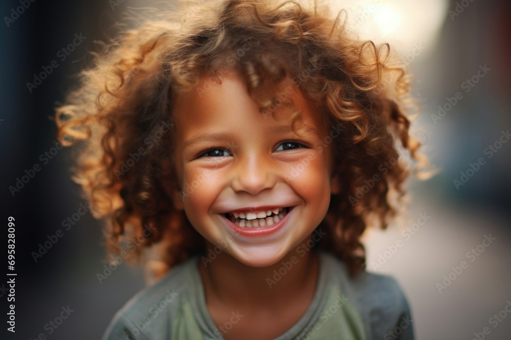 beautiful curly-haired child smiling at the camera beautiful curly-haired child smiling at the camera