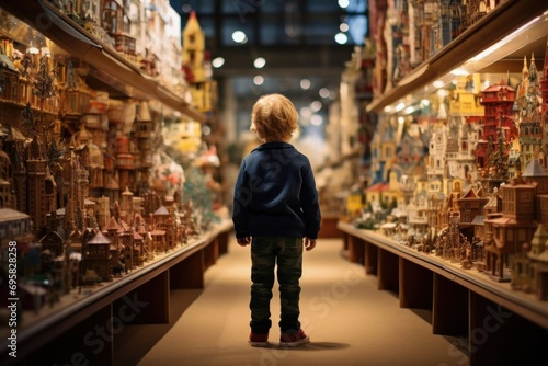 child in a toy store. gifts for children photo