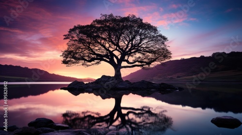 Silhouetted Tree at Peaceful Twilight