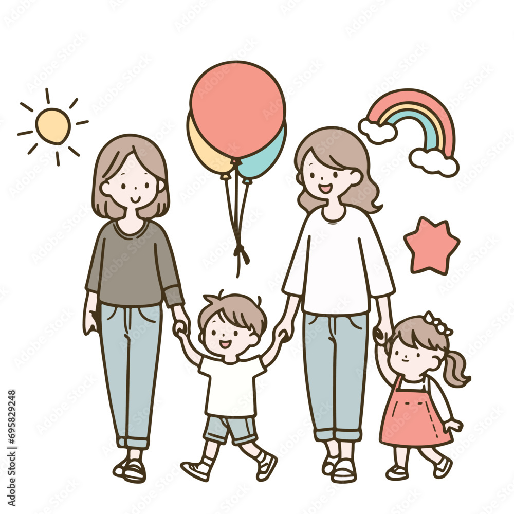 Happy young family. Hand drawn style vector design illustrations. Happy young family. Hand drawn style vector design illustrations.