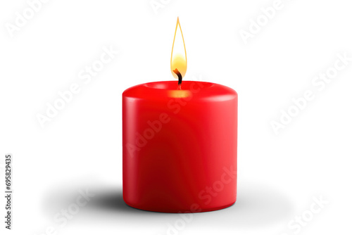 red burning candle with shadow isolated on transparent background, png file