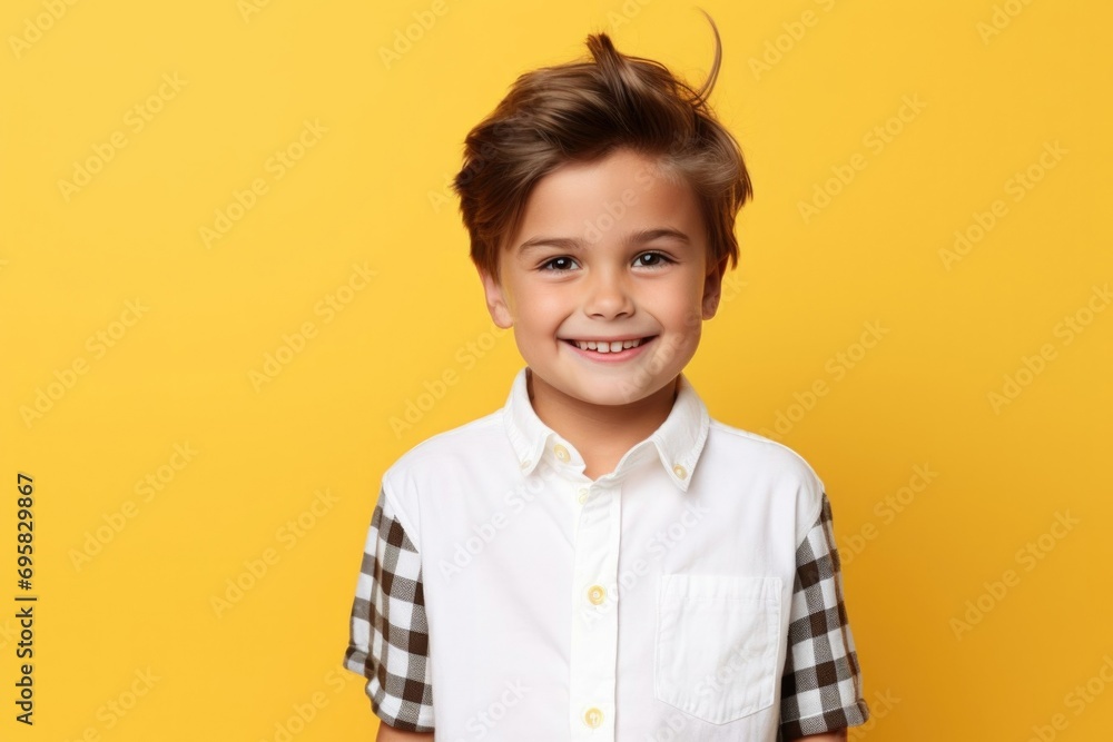 child boy smiling at the camera. child on a yellow background, emotion of joy child boy smiling at the camera. child on a yellow background, emotion of joy