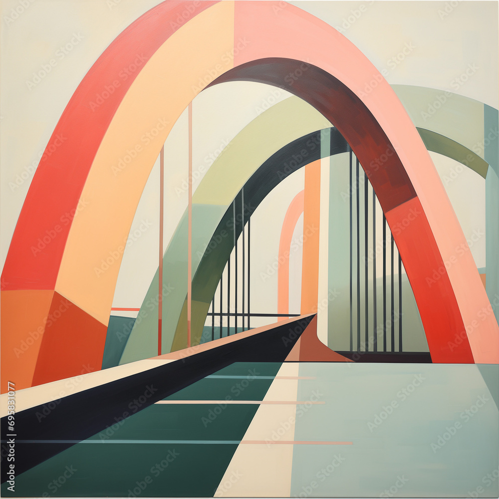 Fototapeta premium Mid-Century Minimalist Oil Portrait of a Bridge