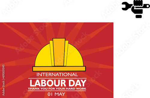 international Labour day, vector poster of Labor Day On 1st May hand lettring with tools with red background