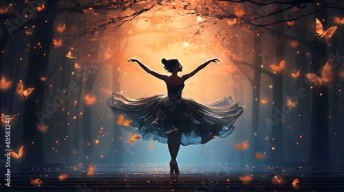 A ballerina dancing with fireflies