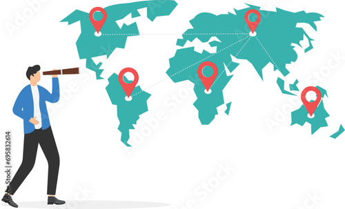 Future business expansion concept. Businessman looking through telescope for new business development.

