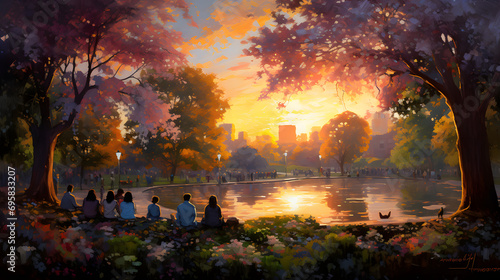 Beautiful painting showing sunset