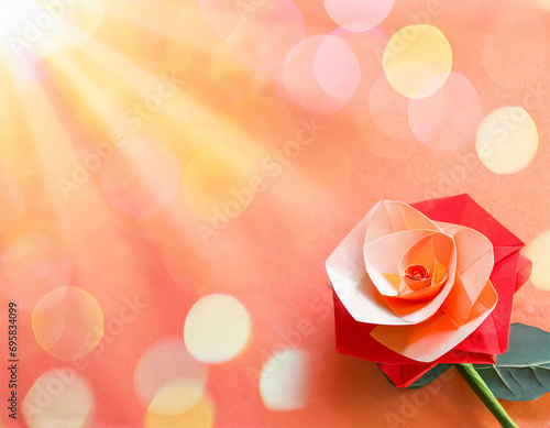 pink rose origami with Peach Fuzz background