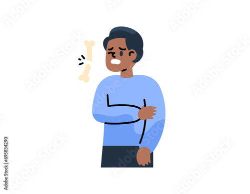 Illustration of a man who suffered a fracture in the arm. pain due to fractures. holding a afternoon hand. problems and incidents. Illustration design of flat characters and cartoons.graphic elements