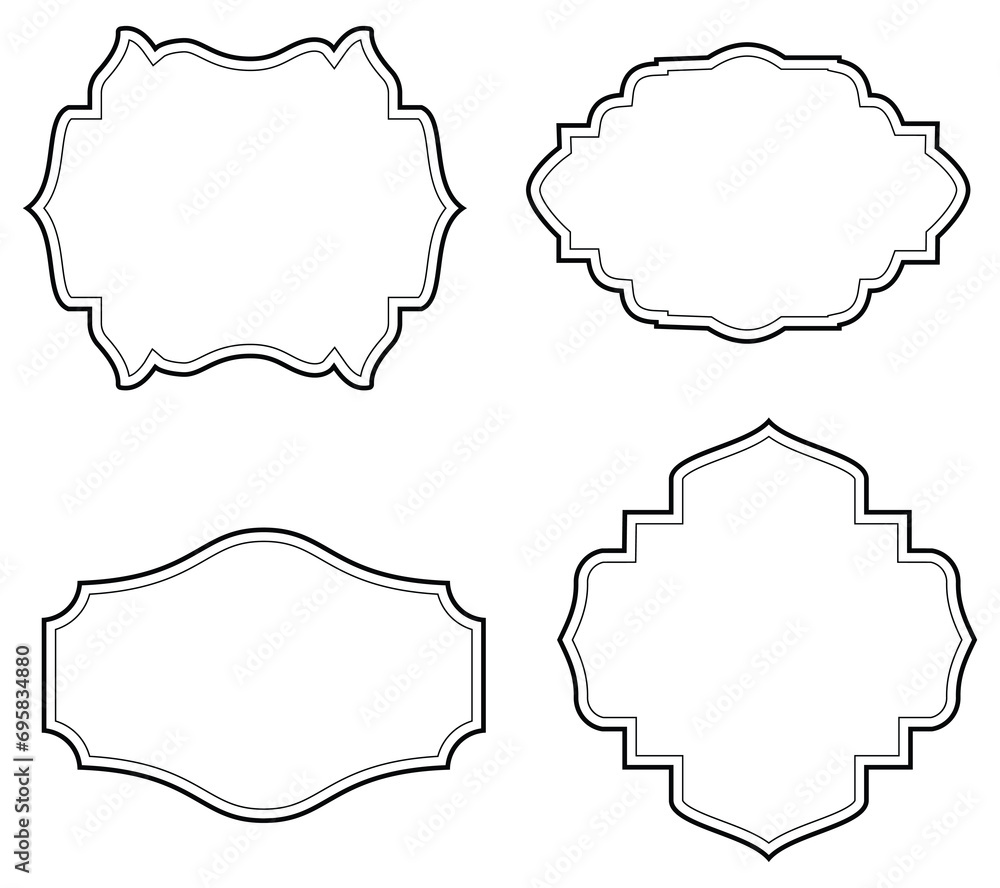 Set of simple line frames with double stroke. Easily editable vector edges with editable line thickness. Collection of vertical blank templates to decorate text. Greeting or wedding frames. Set of simple line frames with double stroke. Easily editable vector edges with editable line thickness. Collection of vertical blank templates to decorate text. Greeting or wedding frames.