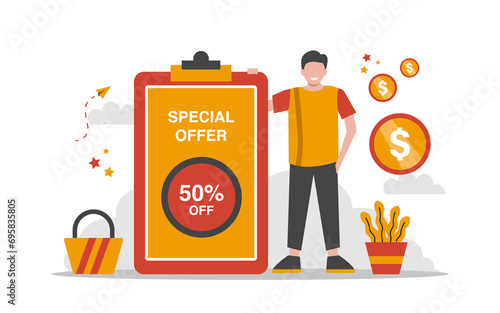 Sale and Offer Flat Concept Illustration