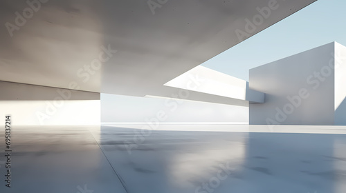 3d render of abstract futuristic architecture with empty concrete floor