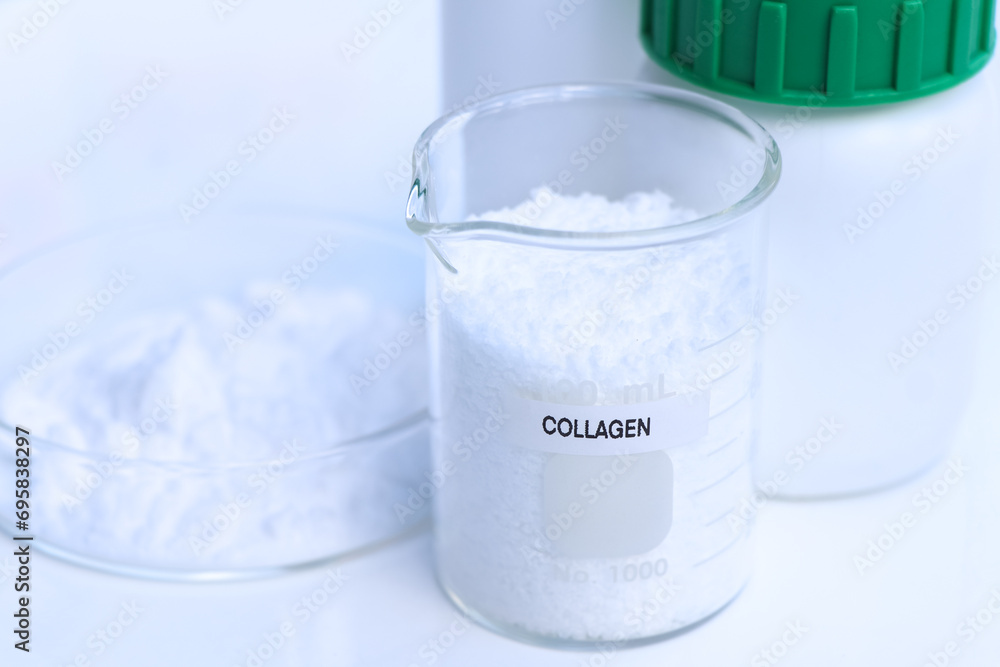 collagen powder in chemical container , chemical in the laboratory and industry collagen powder in chemical container , chemical in the laboratory and industry