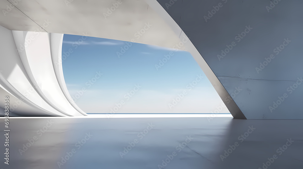 3d render of abstract futuristic architecture with empty concrete floor 3d render of abstract futuristic architecture with empty concrete floor