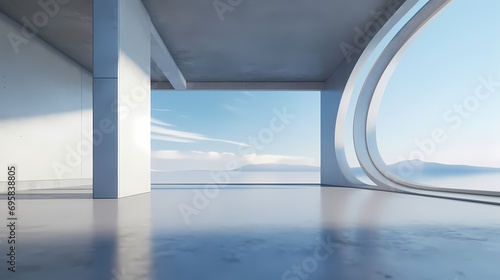 3d render of abstract futuristic architecture with empty concrete floor