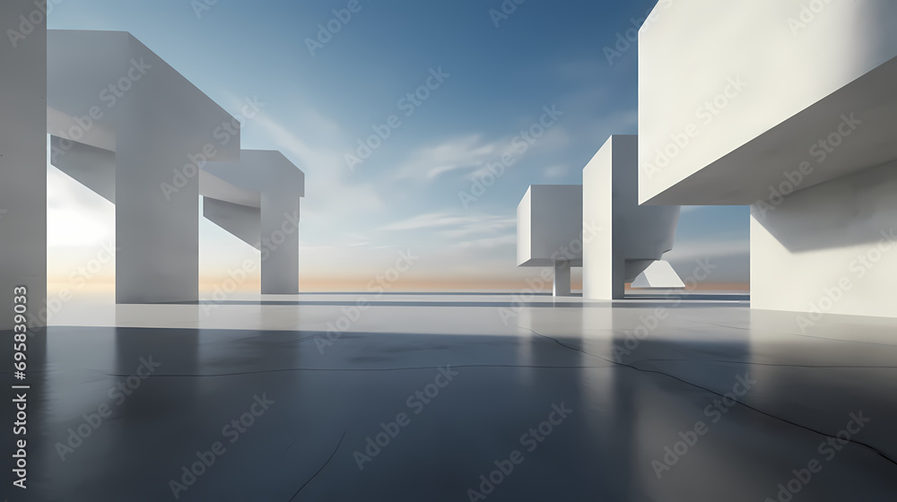 3d render of abstract futuristic architecture with empty concrete floor 3d render of abstract futuristic architecture with empty concrete floor