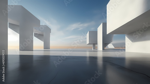 3d render of abstract futuristic architecture with empty concrete floor