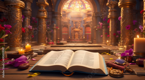 An open Bible in a church photo