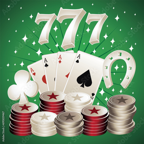 Colorful casino composition illustration. Jackpot. HAND DRAWN VECTOR ART.