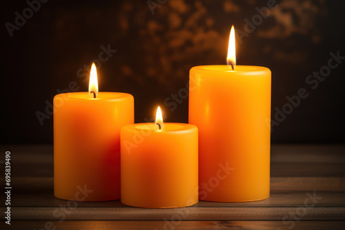orange candles on wood romantic atmosphere 