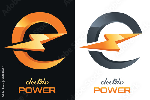 Elektrobetrieb, Elektroinstallateur, Umspannwerk, Elektrizität - E Logo mit Blitz - Firmenzeichen, Emblem