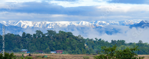 Canvastavla Panoramic View of Putao Landscape with Snowy Mountain Range, Myanmar